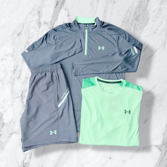 UNDER ARMOUR TECH 3-PIECE SET - GREY/GREEN